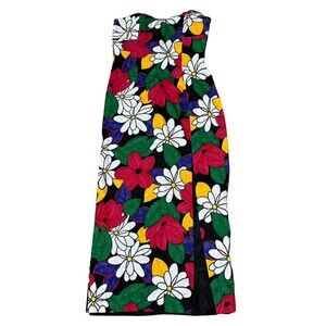 Leslie Fay Strapless Floral Maxi Dress 14 Vintage 80s Bold Mod Floral High‎ Slit